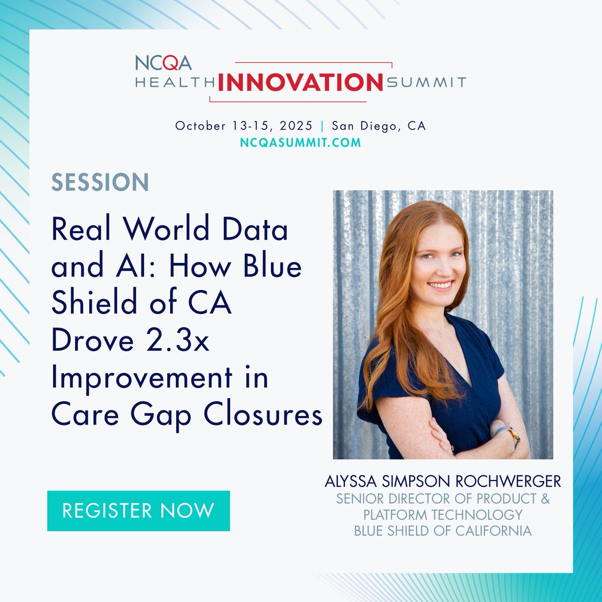 NCQA (@ncqa) on Twitter photo Join us at the #NCQASummit in San Diego! 🎤 Hear from Alyssa Simpson Rochwerger of <a href="/BlueShieldCA/">Blue Shield of CA</a> on how AI + real-world data drove a boost in care gap closures.
📅 Oct 13–15
📍 Gaylord Pacific Resort
🔗 Register today: bit.ly/43GXrtZ Join us at the #NCQASummit in San Diego! 🎤 Hear from Alyssa Simpson Rochwerger of <a href="/BlueShieldCA/">Blue Shield of CA</a> on how AI + real-world data drove a boost in care gap closures.
📅 Oct 13–15
📍 Gaylord Pacific Resort
🔗 Register today: bit.ly/43GXrtZ