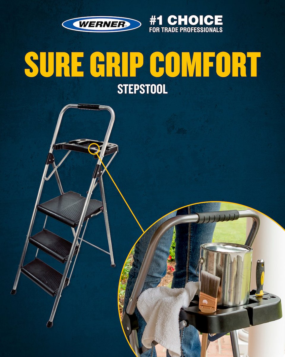 The Werner 2-step Comfort Step Stool is perfect for various tasks. Featuring a built-in utility tray, it’s perfect for holding tools, paint cans, or household items while you work.  This step stool is the perfect addition to your work equipment. wernerco.com/uk/step-stools…