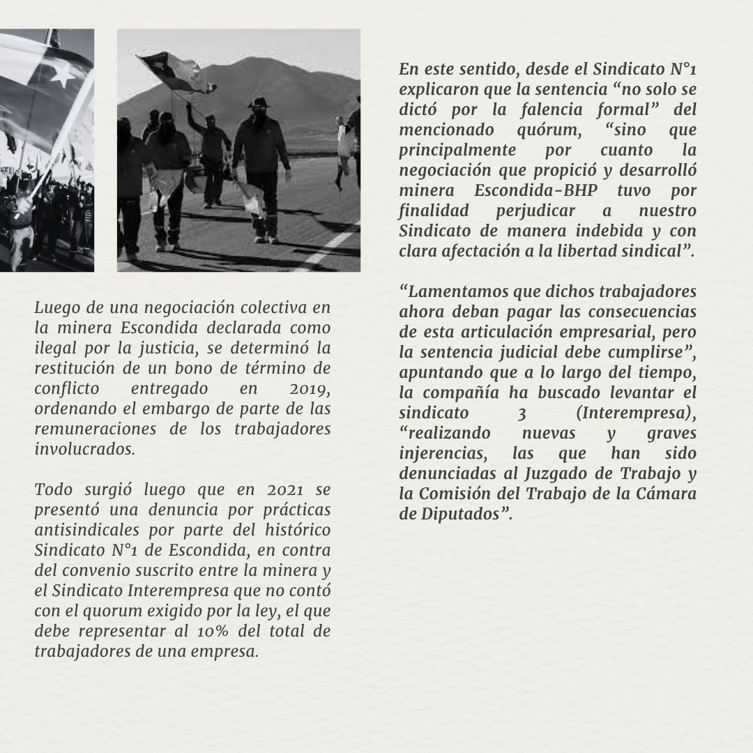 🔴CETRA l Conflicto sindical 📢: “BHP es la única responsable de devolución del bono", señaló el histórico Sindicato N°1 de Escondida.