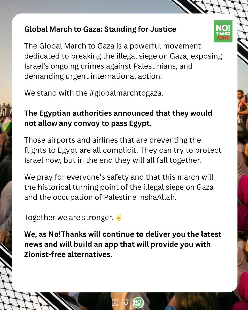🚩Beware on the March to Gaza!

The Egyptian police and soldiers try to hinder to march and reduce the number of participants. 

But this only backfired. Many more people are joining now the march all over the world. 

Politics may have divided the people, but Palestine brings us