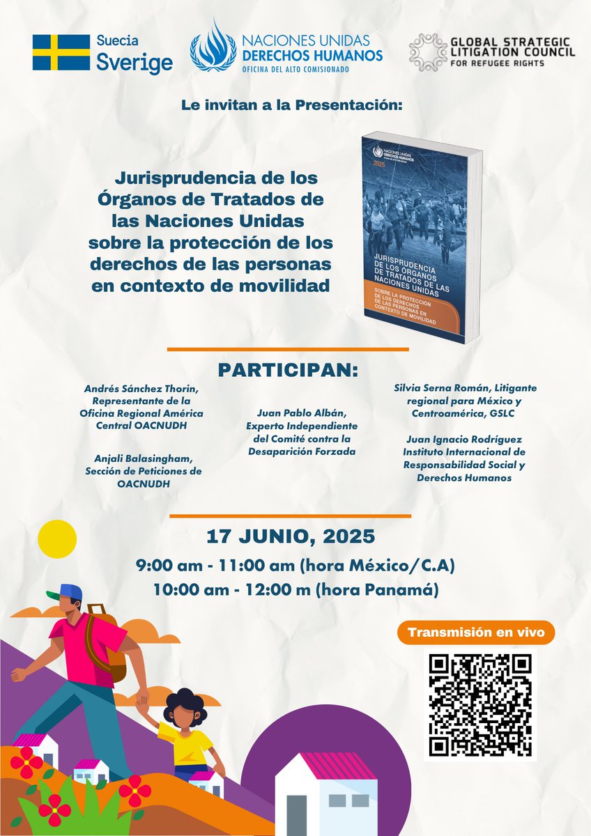 Únete a este evento virtual de la presentación del compendio sobre jurisprudencia de  <a href="/UNTreatyBodies/">UN Treaty Bodies</a>  sobre la protección de los derechos de las personas migrantes.

Regístrate Aquí: rb.gy/cv4y2m
📅 : 9:00 h (Mexico) 10:00 h (Pma)
17 de junio 2025

¡Te invitamos a un