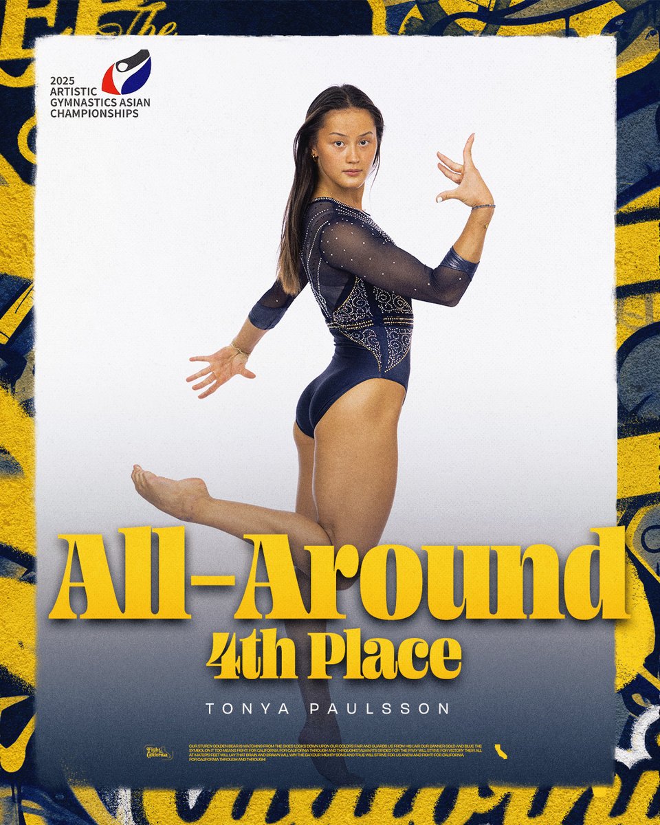 Cal Women’s Gymnastics (@calwgym) on Twitter photo Congratulations to <a href="/PaulssonTonya/">Tonya Paulsson</a> on taking 4th place in the all-around at the 2025 Artistic Gymnastics Asian Championships this morning! 👏
The future Bear posted a 52.499 in the senior competition as a member of the Chinese Taipei National Team!
#GoBears | #OneDayBetter Congratulations to <a href="/PaulssonTonya/">Tonya Paulsson</a> on taking 4th place in the all-around at the 2025 Artistic Gymnastics Asian Championships this morning! 👏
The future Bear posted a 52.499 in the senior competition as a member of the Chinese Taipei National Team!
#GoBears | #OneDayBetter