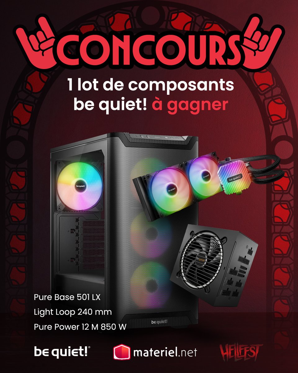 Materiel.net (@materielnet) on Twitter photo 🎁 𝐂𝐎𝐍𝐂𝐎𝐔𝐑𝐒 #GamingInHell 🎁
🤘 RT + Follow <a href="/materielnet/">Materiel.net</a> & <a href="/bequietFR/">be quiet! FR</a> pour tenter de gagner un pack de compos be quiet! d'une valeur de 439€85 🤘
🎰 TAS le 26/06
🍀 Bonne chance à toutes et tous !
👉 materiel.net/n6197/jeux-con… 🎁 𝐂𝐎𝐍𝐂𝐎𝐔𝐑𝐒 #GamingInHell 🎁
🤘 RT + Follow <a href="/materielnet/">Materiel.net</a> & <a href="/bequietFR/">be quiet! FR</a> pour tenter de gagner un pack de compos be quiet! d'une valeur de 439€85 🤘
🎰 TAS le 26/06
🍀 Bonne chance à toutes et tous !
👉 materiel.net/n6197/jeux-con…