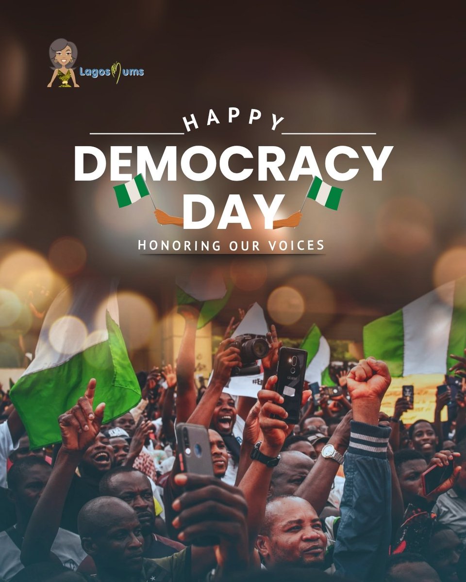 Happy Democracy Day 🎉 from all of us at LagosMums!💛💙
As we celebrate our nation’s journey, let’s remember that change begins at home. The values we teach our children today like: kindness, responsibility, and courage, shape the leaders of tomorrow. 🇳🇬

#LagosMums #DemocracyDay