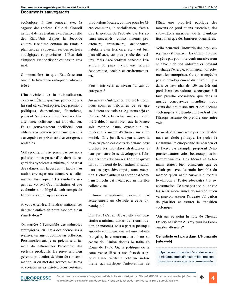 🗣️"Nationaliser n'est pas un gros mot".

🗞️ Interviewé par l’Humanité, Dany Lang donne des arguments d’économie politique pour justifier la nationalisation d’#Arcelor-Mittal : coût plus faible, politique industrielle, pollution, politique de transition écologique.

A lire ici ⤵️