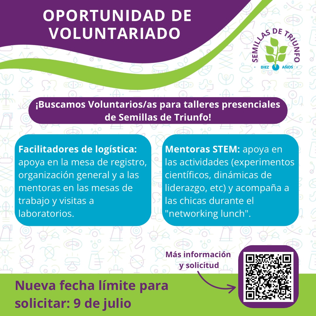 ¡Extendimos la fecha límite de solicitud para participar de nuestro voluntariado!💫

La nueva fecha límite para solicitar es el 9 de julio o hasta que se llenen todos los espacios. 🌱💜

¡Comparte la convocatoria!

Puedes encontrar más información aquí: bit.ly/VoluntariadoSe…