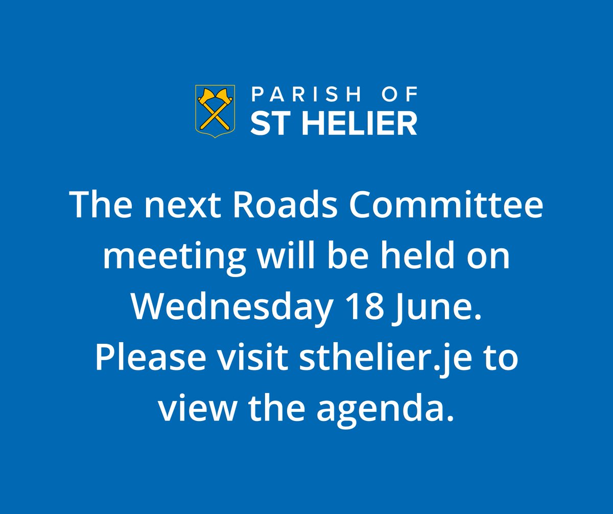 The next Roads Committee meeting will be held on Wednesday 18 June. 

To view the agenda please head to sthelier.je/meeting-minute…

#parishofsthelier #jerseyci #roadscommittee #meetingnotice