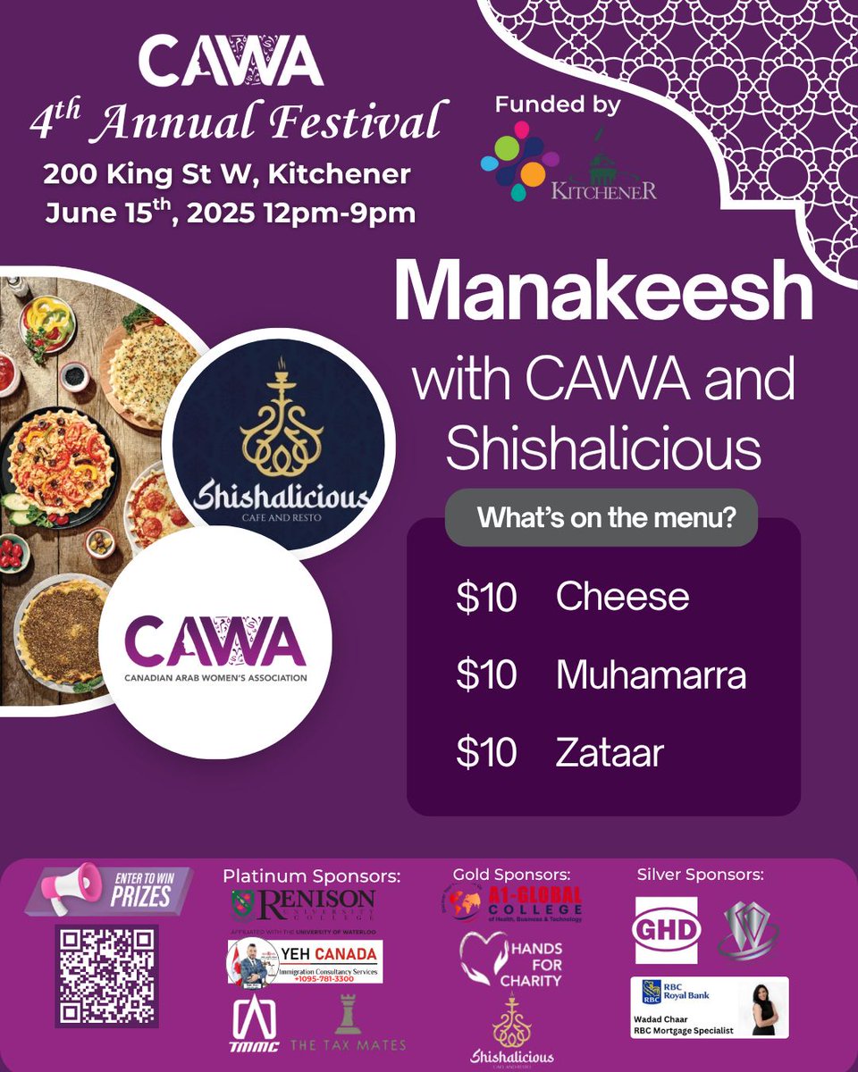 CAWA x Shishalicious are teaming up to bring you fresh Manakeesh for just $10 each—choose from cheese, muhamara, or zaatar! This delicious deal is exclusive to our festival, so don’t miss out.