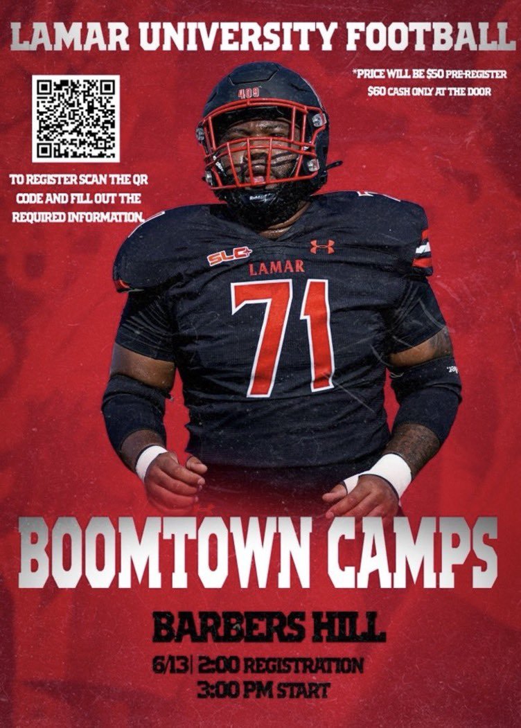 Texas Recruits (@txrecruits) on Twitter photo Who is going to be at the <a href="/LamarFootball/">Lamar University Football</a> Houston Camp - at Barbers Hill HS?
👀👀👀👀👀👀👀
#TXRecruits Who is going to be at the <a href="/LamarFootball/">Lamar University Football</a> Houston Camp - at Barbers Hill HS?
👀👀👀👀👀👀👀
#TXRecruits