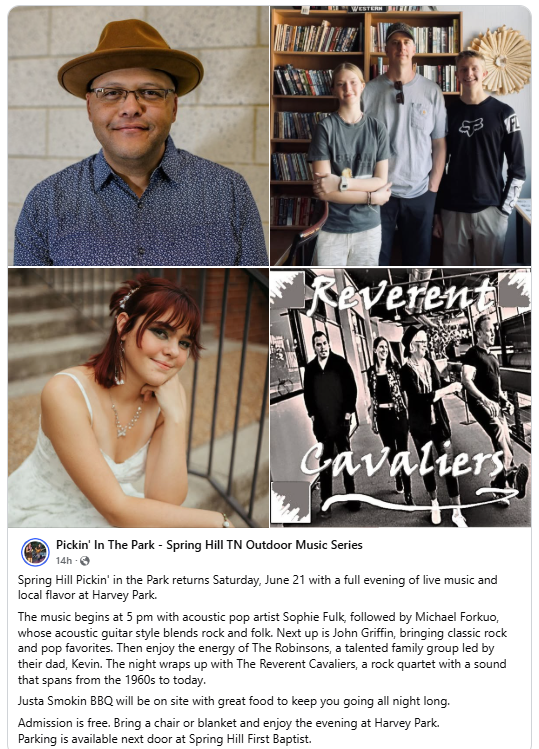 Live jamz in Spring Hill, TN (30 mins south of Nashville) -