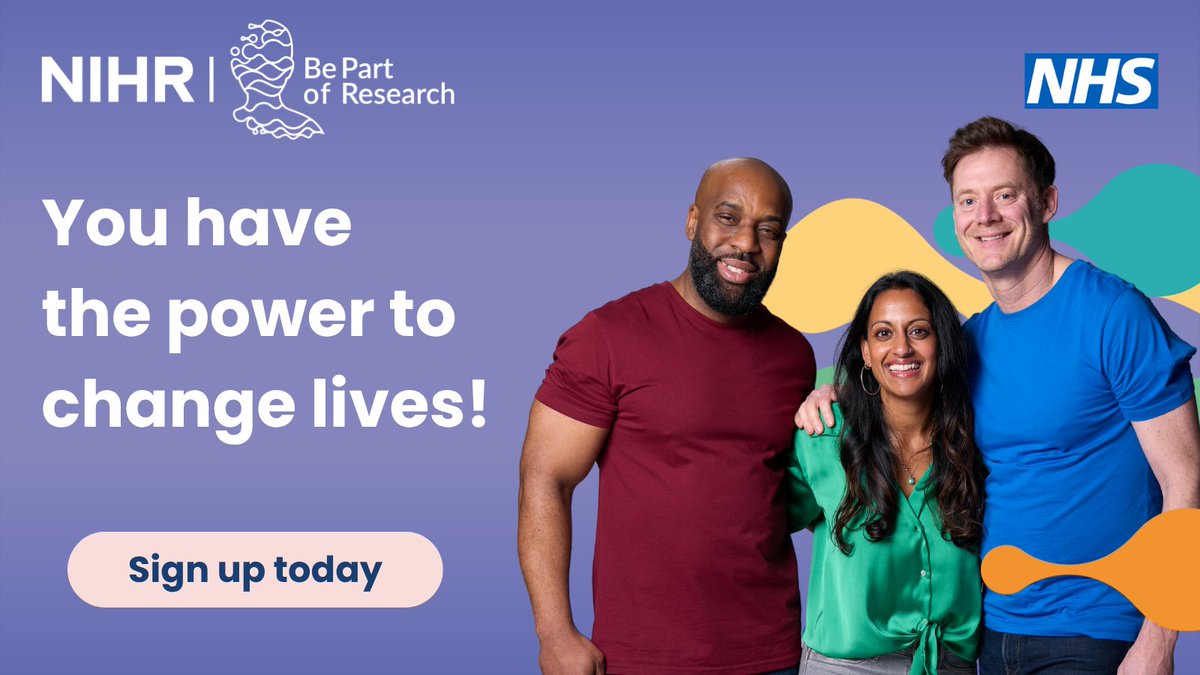 Are you ready to make a difference in the world of health and care?

By signing up for #BePartOfResearch you can connect with health and care studies that match your interests.

There are lots of ways to take part, find out how to get involved: bepartofresearch.nihr.ac.uk/join?utm_sourc…