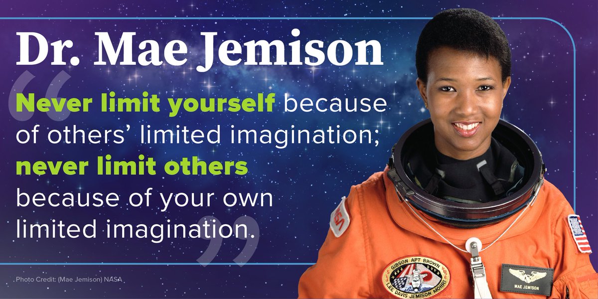 SMART_DoW's tweet image. "Never limit yourself because of others’ limited imagination." 
— Dr. Mae Jemison 
SMART Scholars lead with bold ideas. 🚀 
#SMARTScholarship #SMARTOpportunity #DoDSTEM #Innovation