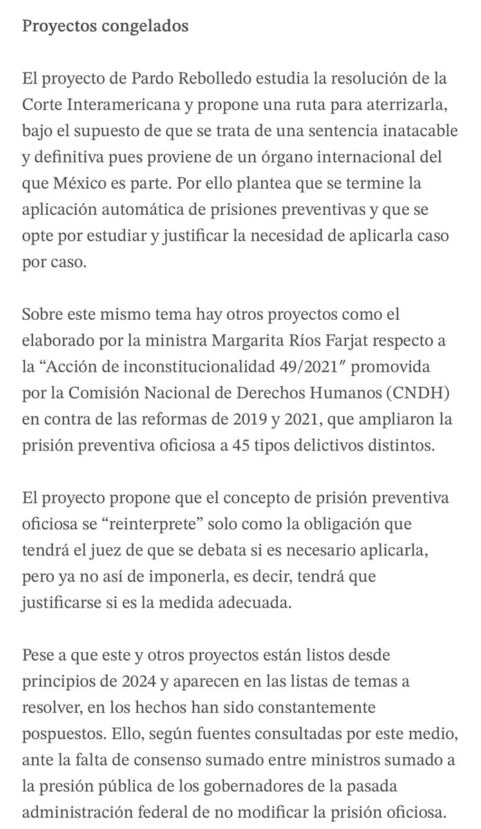 “Pide Presidencia a la Corte dejar decisión de la prisión oficiosa al nuevo pleno” vía <a href="/arturoangel20/">Arturo Ángel</a> 

“*A través de un oficio, la Consejería Jurídica pidió a Piña Hernández que no se discuta el proyecto que propone anular la prisión oficiosa siguiendo los lineamientos de la