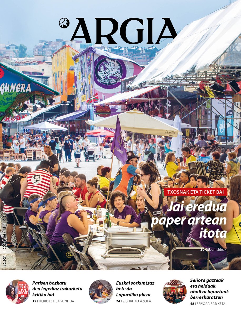 🧐 Irakurri <a href="/argia/">ARGIA</a>-k publikatu duen "Ticket Bai. Jai eredua paper artean itota" erreportajea: argia.eus/astekaria/docs…

... eta sinatu txosnak.eus -en! ✍️

#TxosnakDenonak #GoraJaiHerrikoiak
<a href="/TxosnakGureak/">Txosnak Gureak Denonak</a> <a href="/konpartsak/">Bilboko Konpartsak</a> <a href="/izanpirata/">Donostiako Piratak</a> <a href="/entxosnatu/">Gasteizko Txosnak</a>