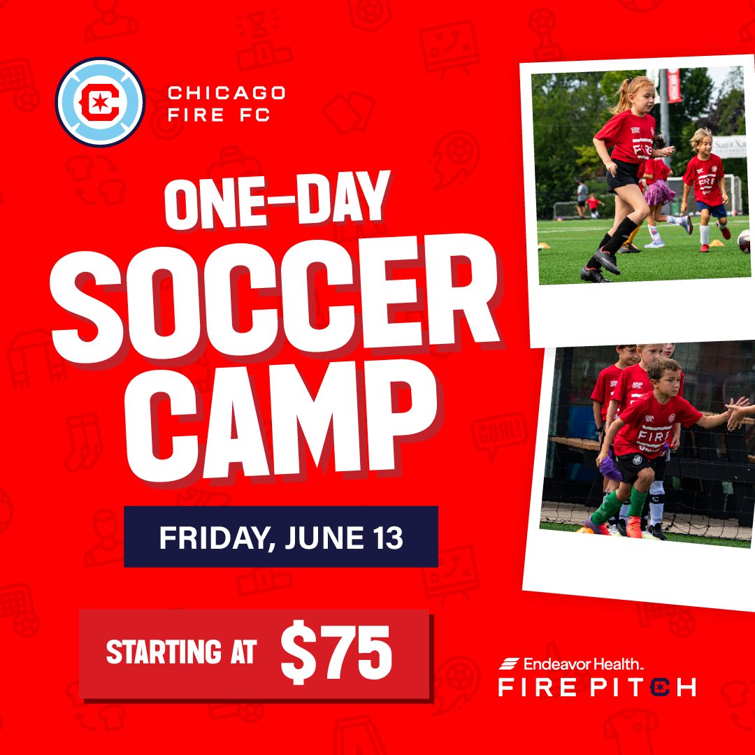 School is out and summer camp is in! ☀️ There is still room for the <a href="/ChicagoFire/">X - Chicago Fire FC</a> one-day camp at <a href="/Fire_Pitch/">Endeavor Health Fire Pitch</a> tomorrow!

👀: chicagofirefc.com/camps