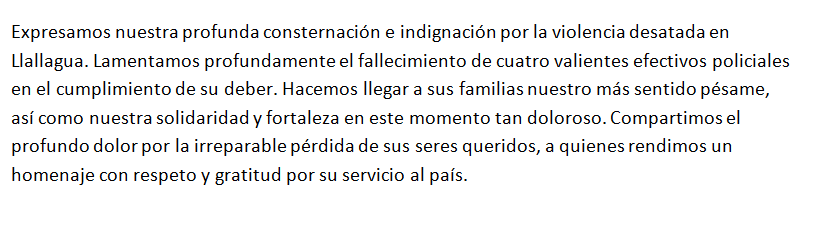 Compartimos el profundo dolor por la irreparable pérdida de sus seres queridos, a quienes rendimos un homenaje con respeto y gratitud por su servicio al país.