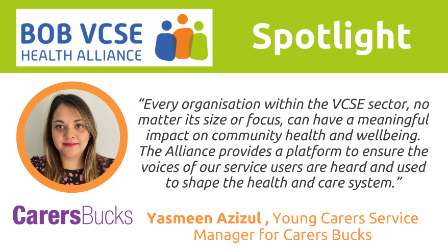 We spoke to Yasmeen Azizul from <a href="/CarersBucks/">Carers Bucks</a> about how the BOB VCSE Health Alliance is helping amplify the voices of unpaid carers.

Read the full spotlight: bobvcsehealthalliance.org.uk/news/member-sp…

#VCSE #YoungCarers #HealthAlliance #IntegratedCare #Buckinghamshire