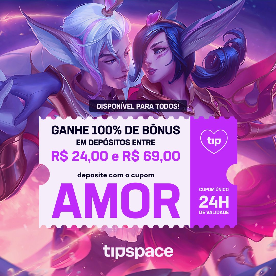 O amor está no ar 💞 e no seu cupom da Tips também!

Use AMOR em depósitos entre R$ 24,00 e R$ 69,00 para ganhar 100% do valor depositado como bônus na Tipspace 💝

Disponível para todos os usuários 😍 Cupom único e válido até em 24h❣️