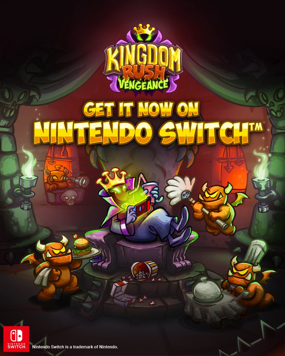 🎮 Now the dark side is always at hand! Kingdom Rush Vengeance and its DLCs are now available on Nintendo Switch. Get them now and lead my dark army to victory! 👉 bit.ly/krv-switch