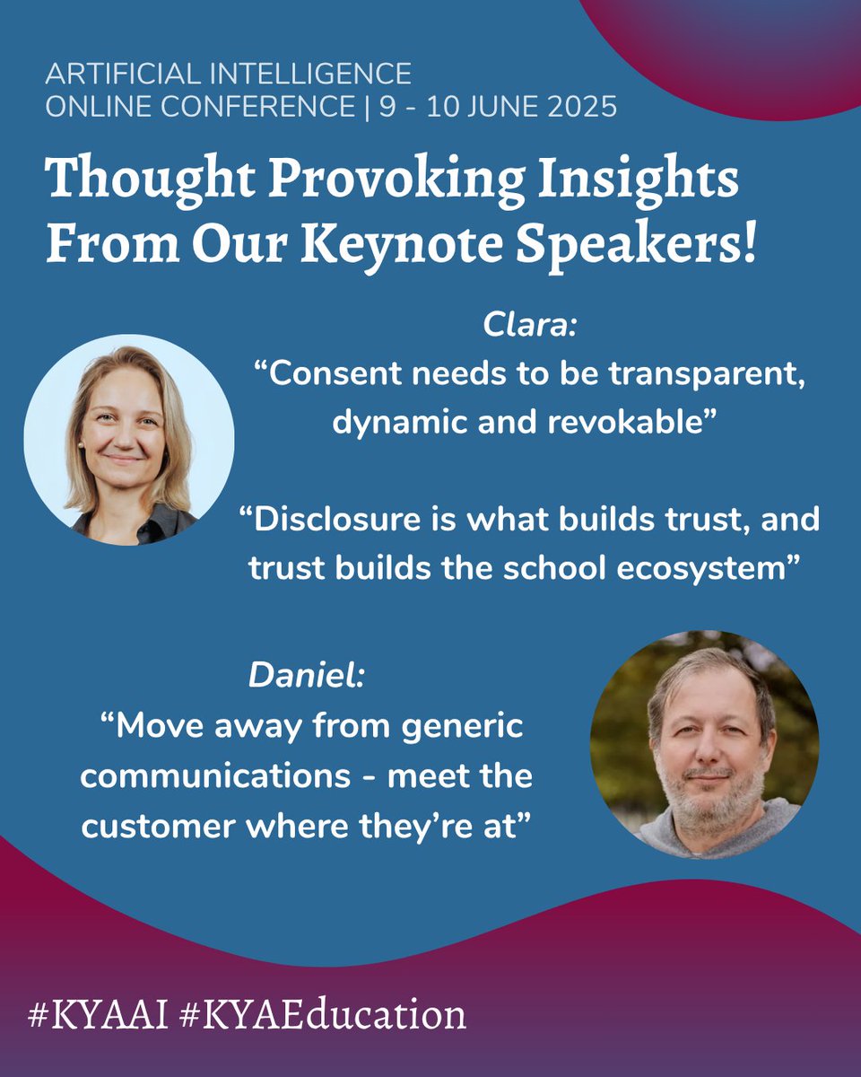 KYAEducation's tweet photo. 🔑Here are some of our key takeaways from the Artificial Intelligence conference - but we'd also like to throw the conversation back out to our attendees: 

What got your mind whirling? What AI tactics are you excited to impliment in your school? ⏬✍

#KYAAI #KYAEducation https://t.co/4xeZNlPVu9
