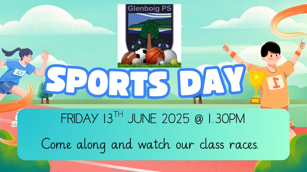 It is Sports Day tomorrow! Come along to watch our class races. <a href="/GlenboigPrimary/">Glenboig Primary School</a> <a href="/GlenboigPPC/">Glenboig Primary Parent Council</a>