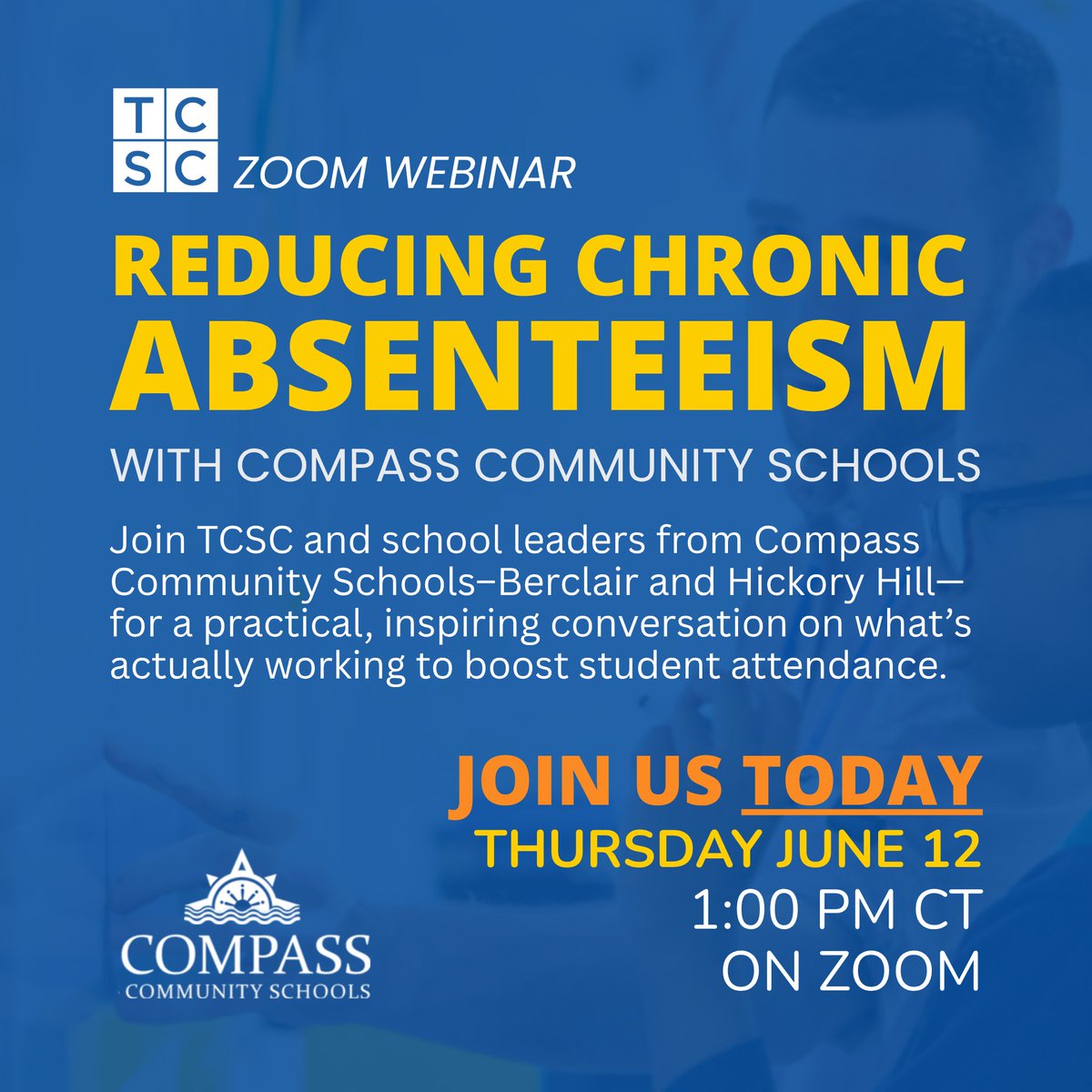 TN Charter School Center (@tncharters) on Twitter photo 📢 There’s still time to register! Join us today at 1:00 PM CT for a powerful Zoom webinar with <a href="/CompassMemphis/">CompassMemphis</a> as they share how they significantly reduced chronic absenteeism. Hear their strategies & game-changing results - don't miss out!🔗Register NOW: us06web.zoom.us/webinar/regist… 📢 There’s still time to register! Join us today at 1:00 PM CT for a powerful Zoom webinar with <a href="/CompassMemphis/">CompassMemphis</a> as they share how they significantly reduced chronic absenteeism. Hear their strategies & game-changing results - don't miss out!🔗Register NOW: us06web.zoom.us/webinar/regist…