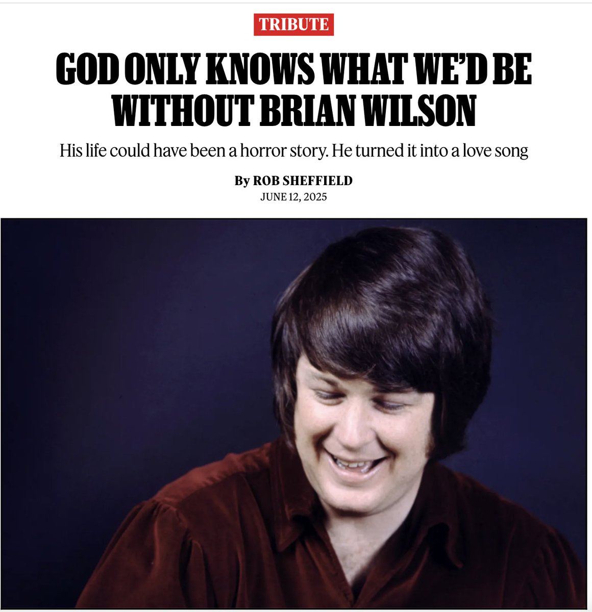 My teenage symphony to Brian Wilson. How lucky we are to live in the world he created in his music, the kind of world where we belong. These songs will live forever, as long as there are stars above you. 

rollingstone.com/music/music-fe…