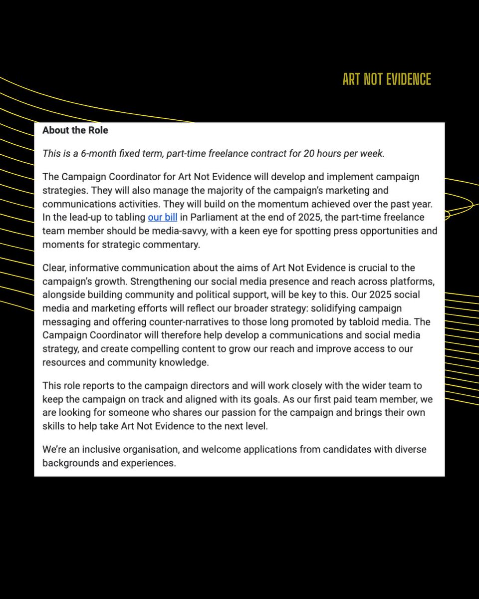 artnotevidence's tweet image. ✨ WE'RE HIRING ✨
Campaign Coordinator (Part-time)
Deadline: Monday 23rd June
More details and apply here: docs.google.com/forms/d/e/1FAI…