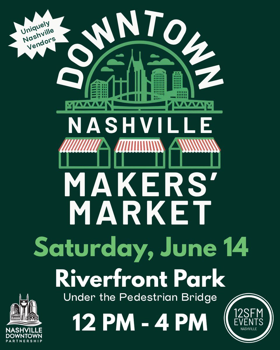 This Saturday is downtown Nashville’s Second Saturday Makers’ Market! 
 
🛍️ Enjoy a curated lineup of uniquely Nashville vendors for FREE!
 
🅿️ Park at Metro Courthouse Garage &amp; bring your ticket for FREE parking validation at the market! 
 
🔗 nashvilledowntown.com/do/makers-mark…