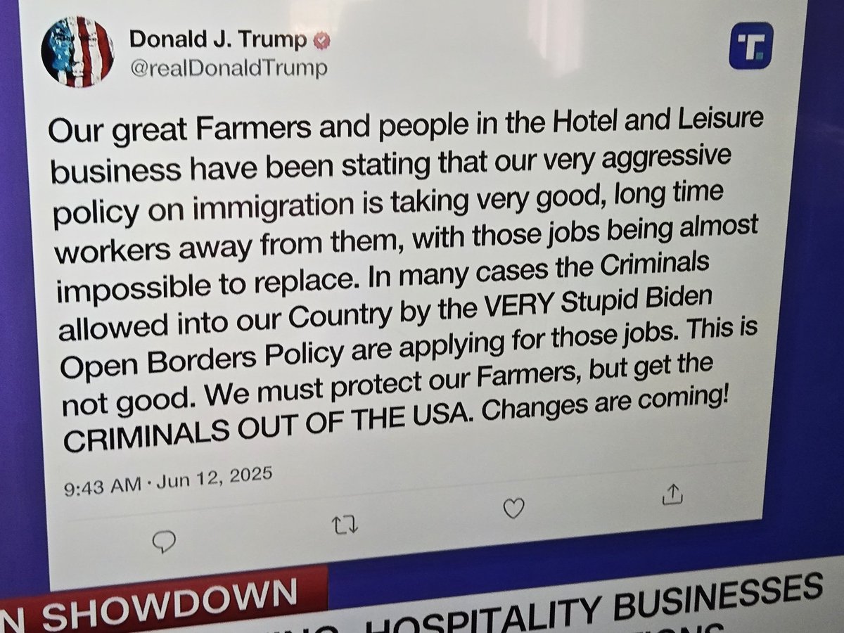 Christopher Gibbs (@chrisrgibbs) on Twitter photo This is a GDamn lie. Farmers want consistent and legal labor. And it ain't some white boy driving a F150 after basketball practice. Comprehensive imigration reform is the only path. Ransacked farms and ag processors only drives food prices higher.
<a href="/Ruralusapac/">Rural USA PAC</a> This is a GDamn lie. Farmers want consistent and legal labor. And it ain't some white boy driving a F150 after basketball practice. Comprehensive imigration reform is the only path. Ransacked farms and ag processors only drives food prices higher.
<a href="/Ruralusapac/">Rural USA PAC</a>