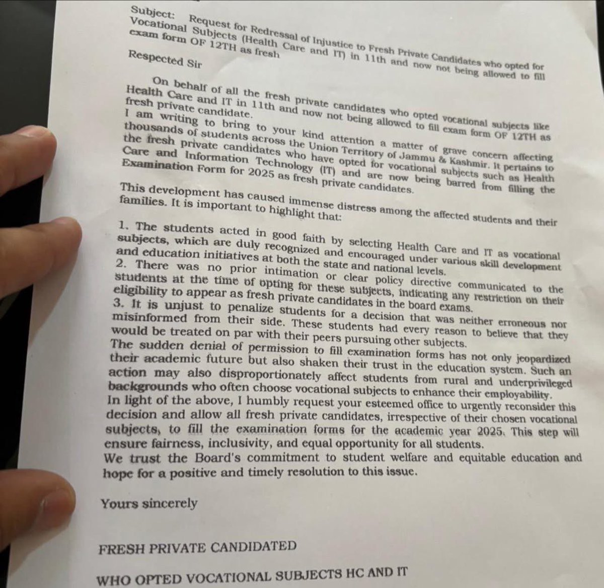 Mehraj Malik (@mehrajmalikaap) on Twitter photo Education department is destroying career of students by nit allowing fresh private students to appear in exam. Department must allow them
<a href="/OmarAbdullah/">Omar Abdullah</a> <a href="/sakinaitoo/">Sakina Itoo</a> Education department is destroying career of students by nit allowing fresh private students to appear in exam. Department must allow them
<a href="/OmarAbdullah/">Omar Abdullah</a> <a href="/sakinaitoo/">Sakina Itoo</a>