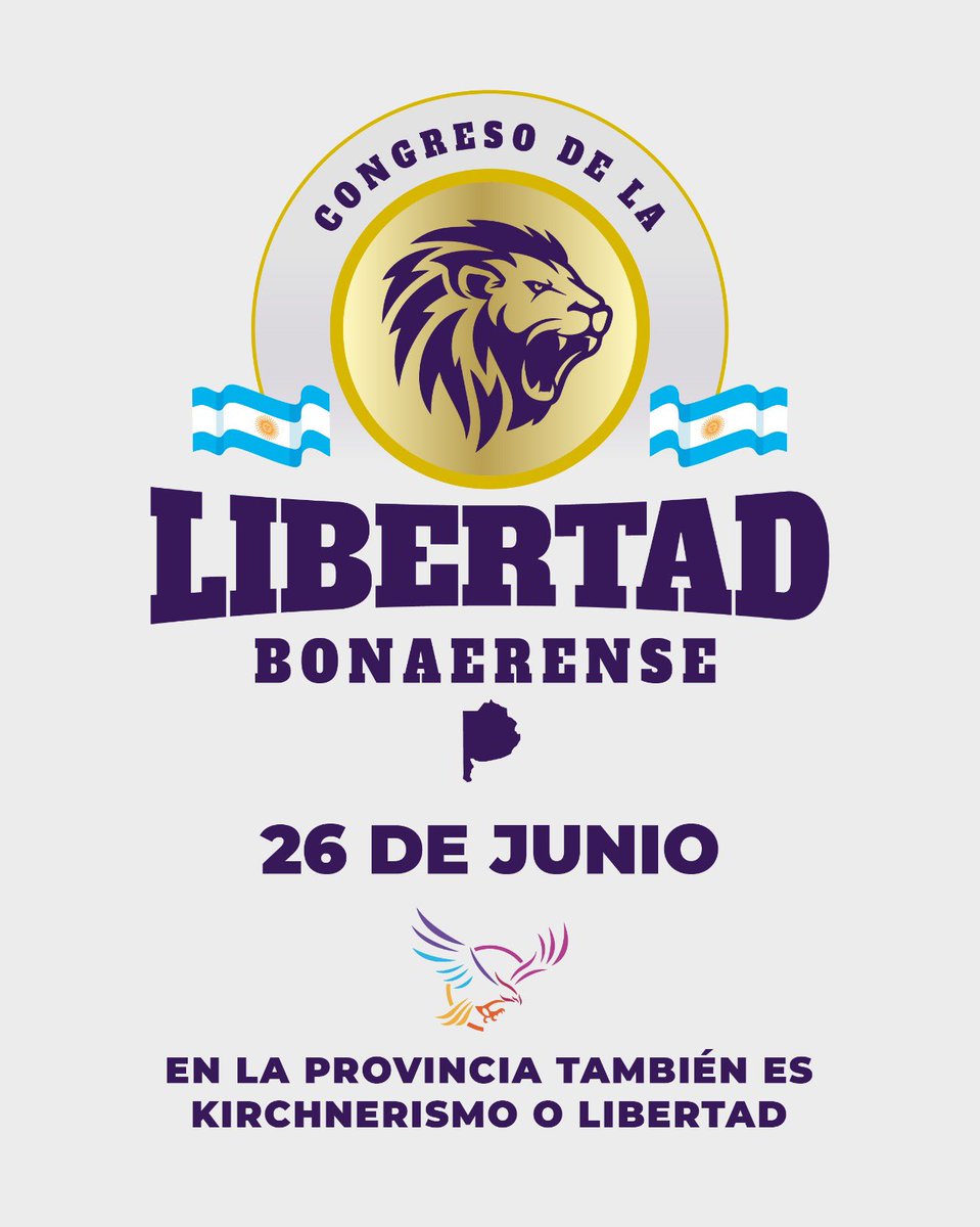 LLAenPBA's tweet photo. El próximo 26 de junio, por primera vez en la historia, los bonaerenses vamos a ser protagonistas de una jornada pensada en el diseño del futuro de nuestra Provincia. Lo haremos inspirados en el rumbo con el que el Presidente @JMilei conduce a la Nación. 

Porque en Buenos Aires también elegimos entre kirchnerismo o libertad.

EN SOLO 2 SEMANAS SE VIENE EL CONGRESO DE LA LIBERTAD BONAERENSE!! 

#EnPBAEsKirchnerismoOLibertad