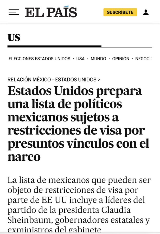 Primeros nombres de funcionarios de <a href="/PartidoMorenaMx/">Morena</a>  investigados por Estados Unidos, los cargos están relacionados con crimen organizado.

1- Andrés Manuel López Beltrán
2- Americo Villarreal
3- Rubén Rocha Moya
4- Cuauhtémoc Blanco
5- Sergio Arturo Ramírez Muñoz 
6- Jorge