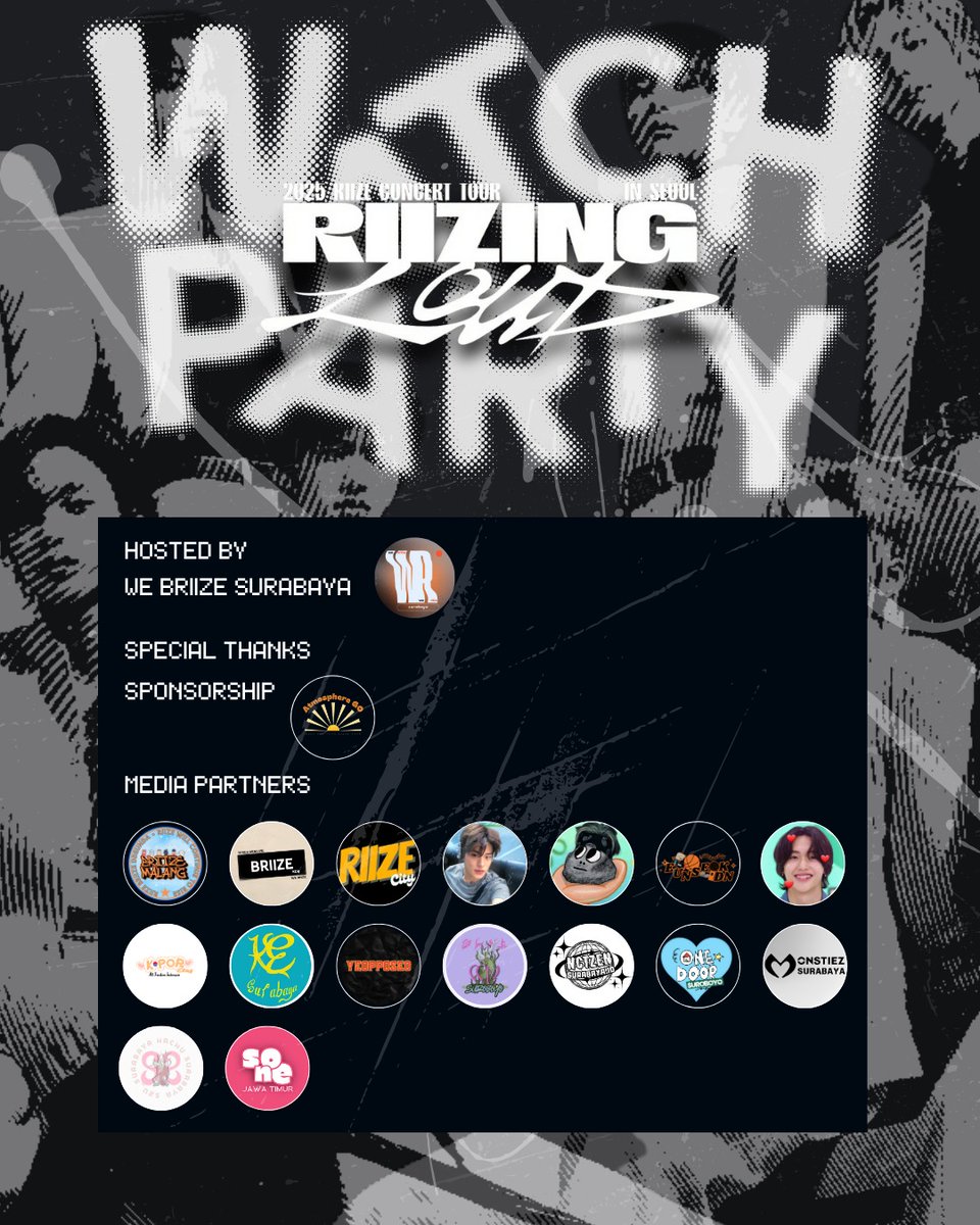 We Briize Surabaya proudly present:
✨Watch Party 2025 RIIZE CONCERT TOUR "RIIZING LOUD" IN SEOUL✨
📆 Sunday, 6 July 2025
📍Komunitas Coffee and Space
⏰ Open Gate 1PM (13.00)
Showtime 2PM (14.00)
💰 80k (DP 50k)
📝Registration: bit.ly/WatchPartyRIIZ…