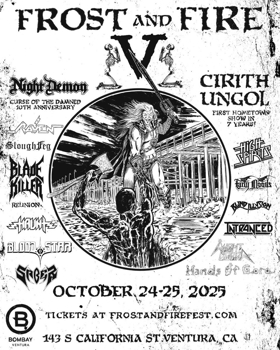 Haunt (@hauntthenation) on Twitter photo FROST AND FIRE V! Ventura will BURN this Fall.
October 24th & 25th.
Get tickets at frostandfirefest.com!⚔️
#NightDemon
<a href="/CirithUngolBand/">Cirith Ungol Online</a>
#Raven
#SloughFeg
#HighSpirits
<a href="/BladeKiller_/">Blade Killer</a>
#EarlyMoods
<a href="/hauntthenation/">Haunt</a>
#BloodStar
<a href="/IntrancedLA/">Intranced Official</a>
#NightCobra
#Saber
#HandsOfGoro FROST AND FIRE V! Ventura will BURN this Fall.
October 24th & 25th.
Get tickets at frostandfirefest.com!⚔️
#NightDemon
<a href="/CirithUngolBand/">Cirith Ungol Online</a>
#Raven
#SloughFeg
#HighSpirits
<a href="/BladeKiller_/">Blade Killer</a>
#EarlyMoods
<a href="/hauntthenation/">Haunt</a>
#BloodStar
<a href="/IntrancedLA/">Intranced Official</a>
#NightCobra
#Saber
#HandsOfGoro