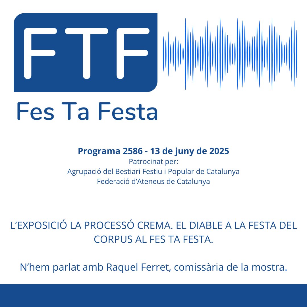 🔥 L’exposició “La processó crema. El diable a la festa del Corpus” al @FesTaFesta!
🎙️ N’hem parlat amb Raquel Ferret, comissària de la mostra.👉 Escolta-ho aquí: festafesta.cat/programa-797-e… <a href="/AteneusCat/">Federació d'Ateneus de Catalunya</a> <a href="/Bestiari_Cat/">Bestiari Festiu CAT</a> 
#FestaFesta #CulturaPopular #Diables #Corpus #RaquelFerret