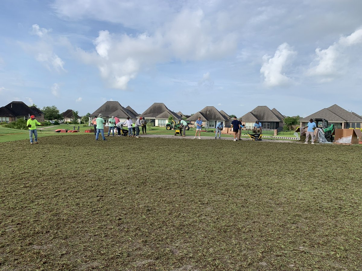 Day 2 of sprigging Platinum TE paspalum on the greens today at Pelican Point Golf &amp; CC in south Louisiana. Great work by Forefront Construction and by PPGCC super, Mike Robinson. Looks great!