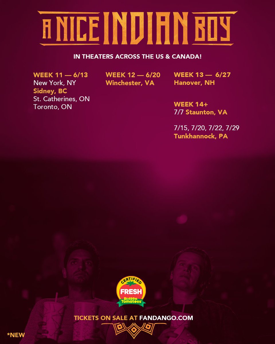aniceindianboy's tweet image. 💖 UPDATED LIST 💖
#ANiceIndianBoy enters its 11th week in theaters!! Continue to catch it on the big screen this Summer—or Buy/Rent on Amazon, Apple, and @Fandango at Home!