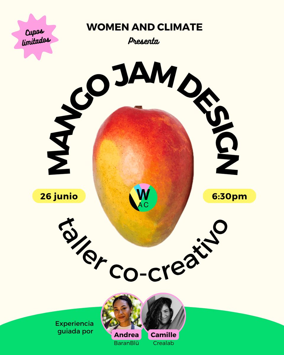 monicheva's tweet photo. Mango Jam Design 🥭 Vamos a explorar el lado creativo del mango, desde la cocina hasta el diseño. Colaboraremos entre sabores, ideas y personas. Solo trae tu curiosidad, que del resto nos encargamos nosotras.

🗓️ Jueves 26 de junio, Panamá
https://t.co/GYlmYdOmU3 https://t.co/pq5H85FBmt