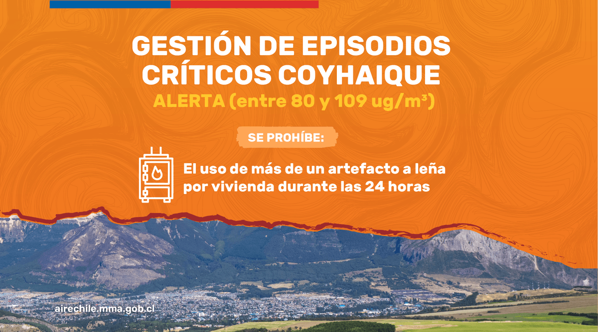 La Delegación Presidencial Regional de Aysén declara que para este viernes 13 de junio, el pronóstico de calidad del aire en Coyhaique será ALERTA
Para mayor información visita la página web    airecoyhaique.mma.gob.cl