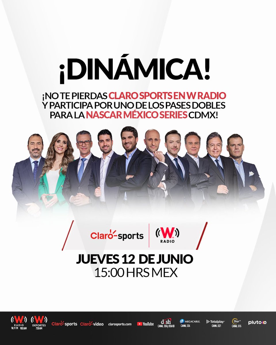 Claro Sports (@clarosports) on Twitter photo 🎟️¡TENEMOS REGALOS!🎟️
Este jueves no te puedes perder #ClaroSportsEnW, ya que tendremos accesos dobles para la <a href="/NASCARMex/">NASCAR MÉXICO SERIES</a>... ¡Los esperamos a las 15:00 horas en Claro Sports y <a href="/WRADIOMexico/">W Radio México</a>!🚨 🎟️¡TENEMOS REGALOS!🎟️
Este jueves no te puedes perder #ClaroSportsEnW, ya que tendremos accesos dobles para la <a href="/NASCARMex/">NASCAR MÉXICO SERIES</a>... ¡Los esperamos a las 15:00 horas en Claro Sports y <a href="/WRADIOMexico/">W Radio México</a>!🚨