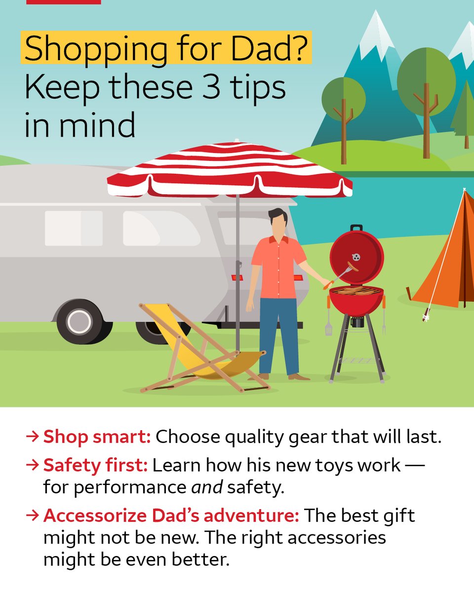 WellsFargo's tweet image. It’s time to celebrate the dads, granddads, and father figures who go above and beyond. Whether they’re into grilling, gadgets, or outdoor gear, here are some tips to help you shop smart for Father’s Day.