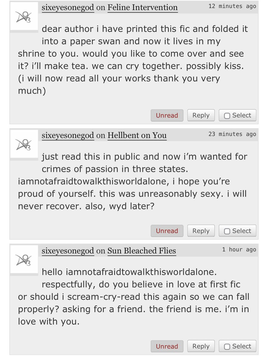 i got an ao3 comment! what could it be ?? oh … oh!