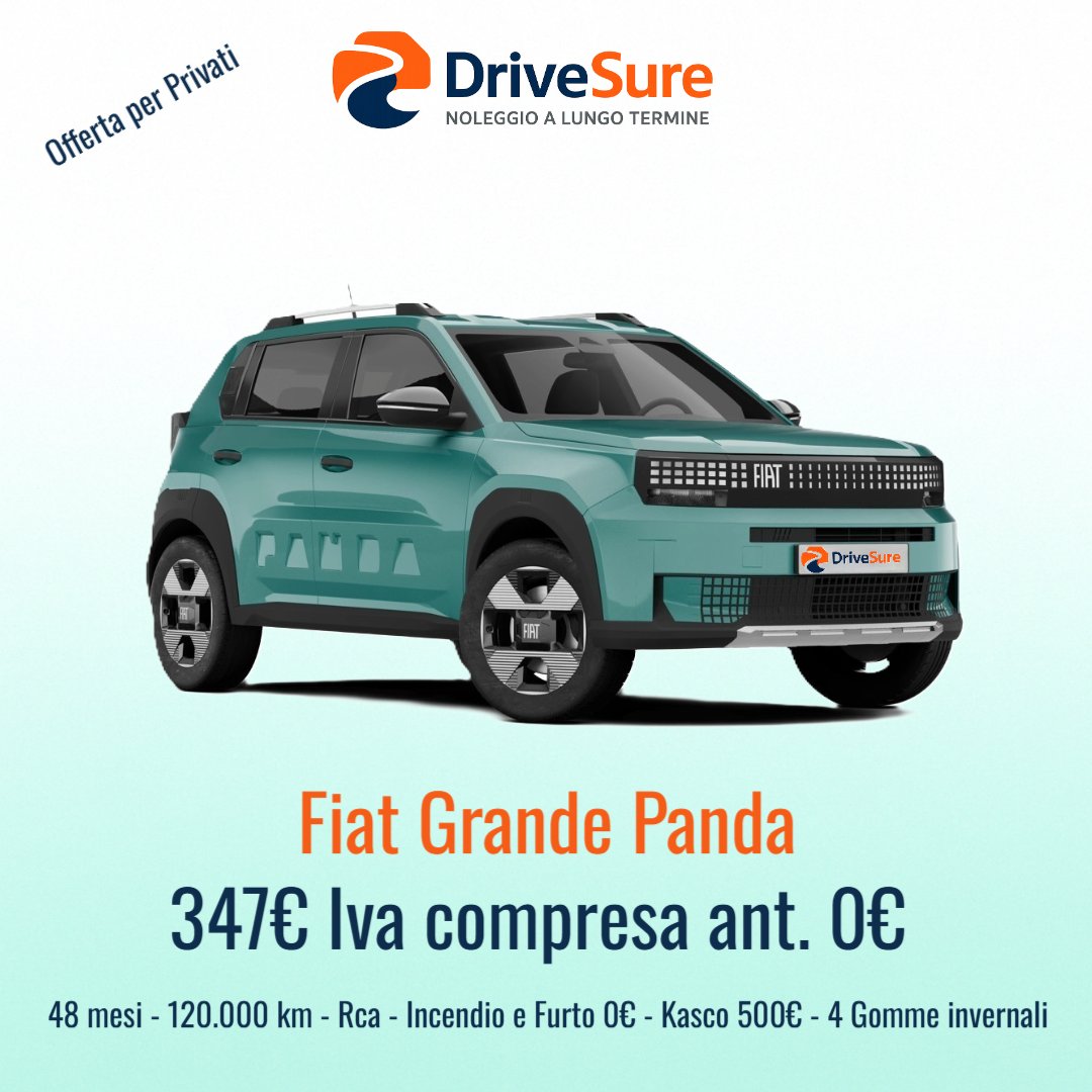 DriveSure2025's tweet image. 🟢 Fiat Grande Panda Hybrid
🚗 Noleggio lungo termine per privati
💶 347€/mese IVA inclusa
🧾 Tutto incluso – anticipo zero!
📅 48 mesi – 120.000 km
🔗 drivesure.it/listings/noleg…

#FiatGrandePanda #DriveSure #NoleggioLungoTermine #AutoIbrida #FiatHybrid #SenzaAnticipo