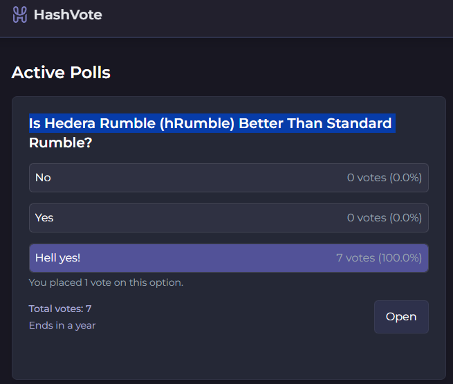 The amazing <a href="/HashPackApp/">HashPack Wallet</a>  have just released a new community voting that's built on Hedera called HashVote!

Just for fun I've started a quick poll. It's not critical but to help support their awesome work I'd really appreciate you casting a vote and spreading the word.

Hedera
