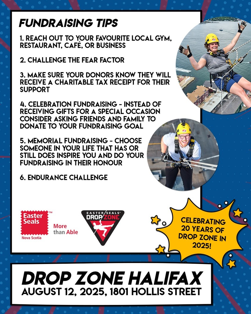 More scared of fundraising than you are of the Drop? 😱 Here are some fundraising tips to get you started for Drop Zone Halifax! 💡⚡

To read the full list of fundraising tips, visit our website at 
easterseals.ns.ca/dz-fundraising…