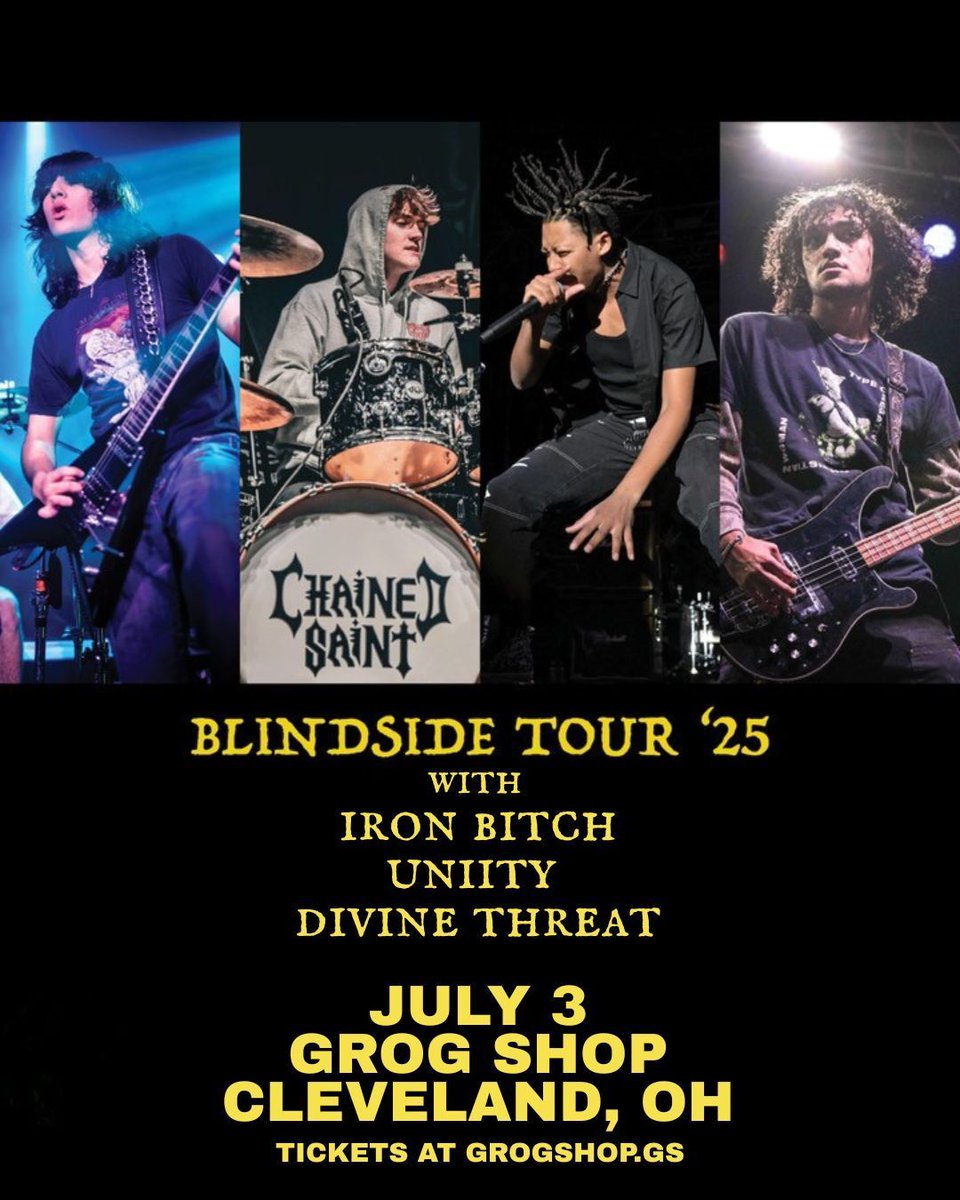 Just like their debut album, we’re “Blindslide”-d by Chained Saint's raw riffs. Listen to the 4 Gen Z thrashers work up a storm on stage Thursday night, July 3 with metal rioters Iron Bitch, UNIITY, and Divine Threat. IYKYK.. Tix are up for grabs.
🎫: grogshop.gs/tm-event/chain…