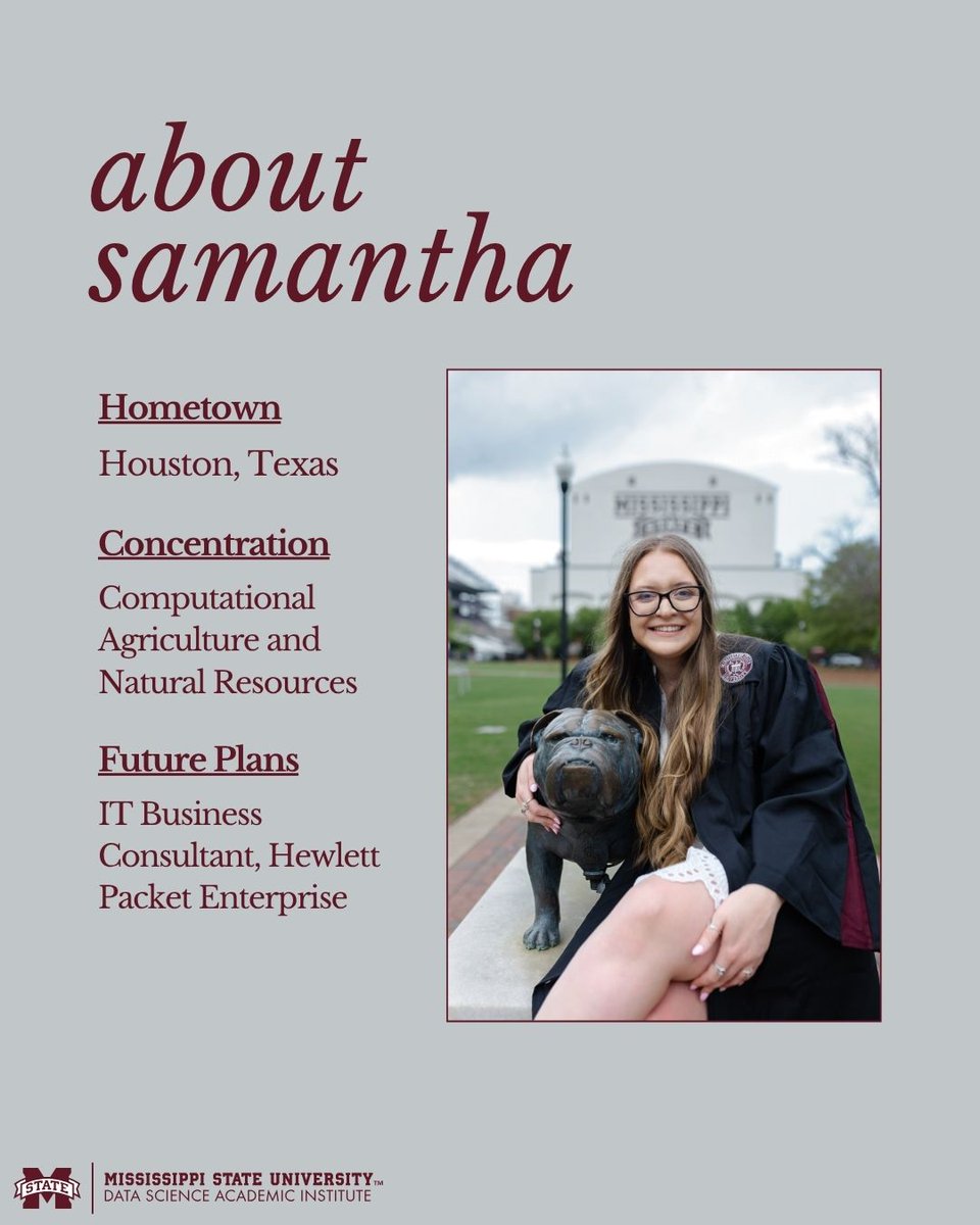 MsStateDataSci's tweet image. Today, we recognize a couple of our Spring 25 Data Science Graduates! Help us in congratulating Samantha Blocker!