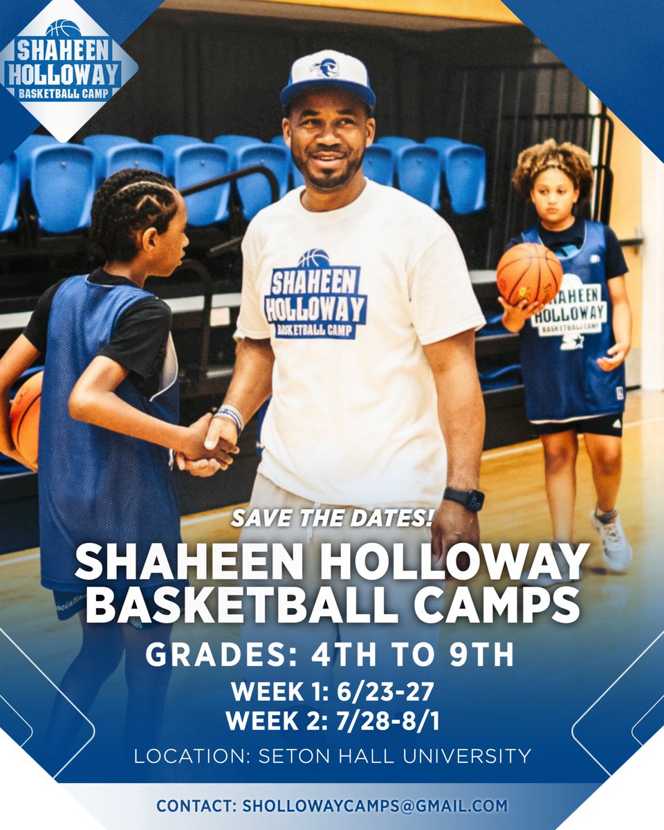 SetonHallMBB's tweet image. We are 11 days away from Session 1 of SHAHEEN HOLLOWAY BASKETBALL CAMP‼️🔵⚪️🔵⚪️
Don’t wait! Register today ➡️
…heenhollowaybasketball.totalcamps.com/About%20Us
