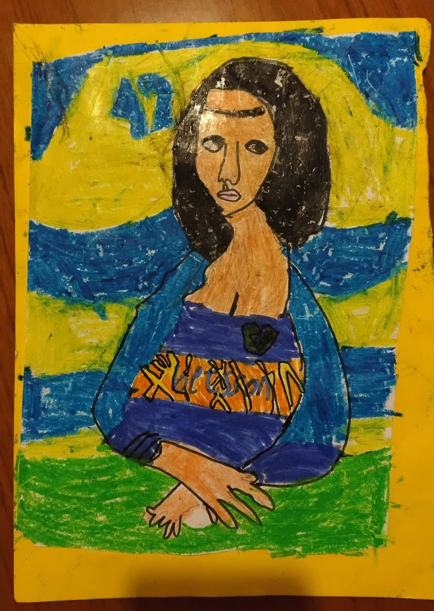 mi sobrino, inspirado en la muestra de <a href="/brunoacanfora/">Bruno no pudo venir</a>, hizo esta Mona Lisa xeneize para la escuela

atrás dice: después de que Boca ganó su 4* libertadores, la Mona Lisa se volvió xeneize. cuando boca juega de local va a la cancha y canta 'el que no salta se va a la B'